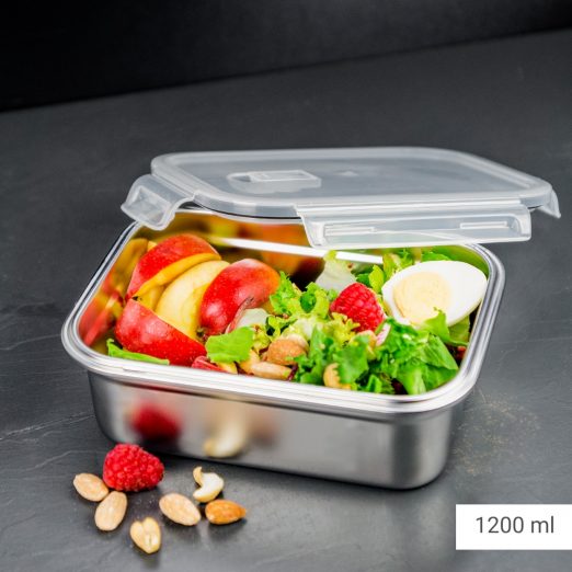 קופסת אוכל נירוסטה מכסה פלסטיק 1.2ל