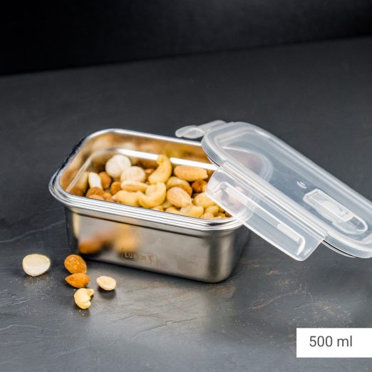 קופסת אוכל נירוסטה עם מכסה פלסטיק 500 מל