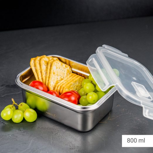 קופסת אוכל נירוסטה מכסה פלסטיק 800 מל